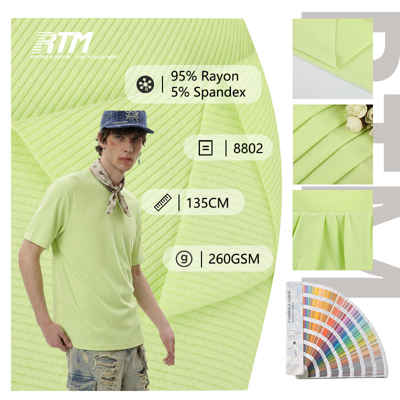 High Fashion Custom Size Knitted Anti-Pill Durable Soft 95%Rayon 5%Spandex Rib Fabric For Vest&T-shirts