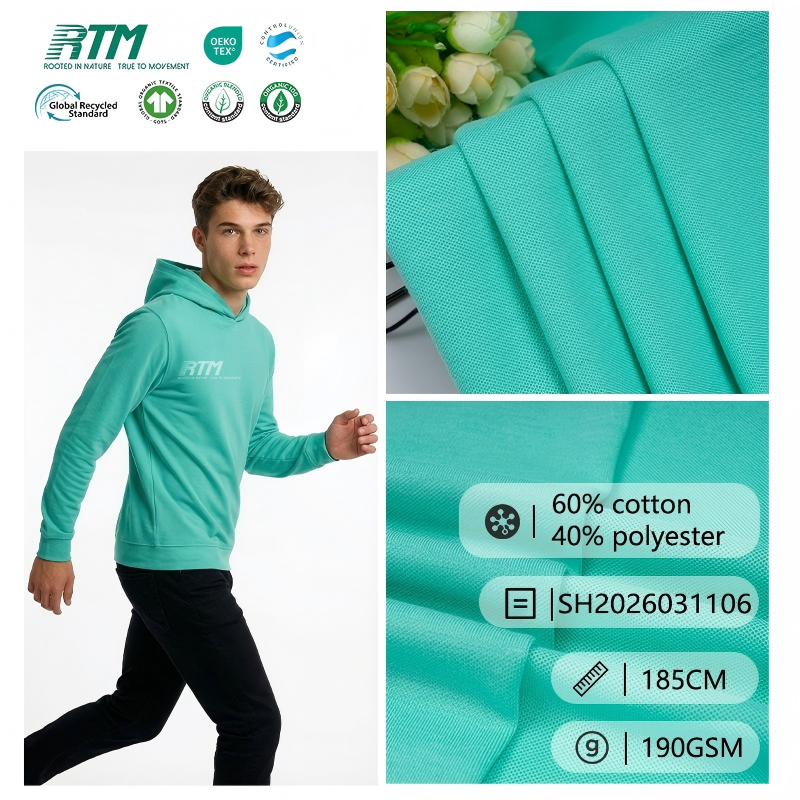 SH2026031106-Wholesale Factory Direct High-Density CVC Skin-friendly Moisture-wicking Knitted 60Cotton 40Polyester Single Pique Fabric for T-Shirts & Casual Wear