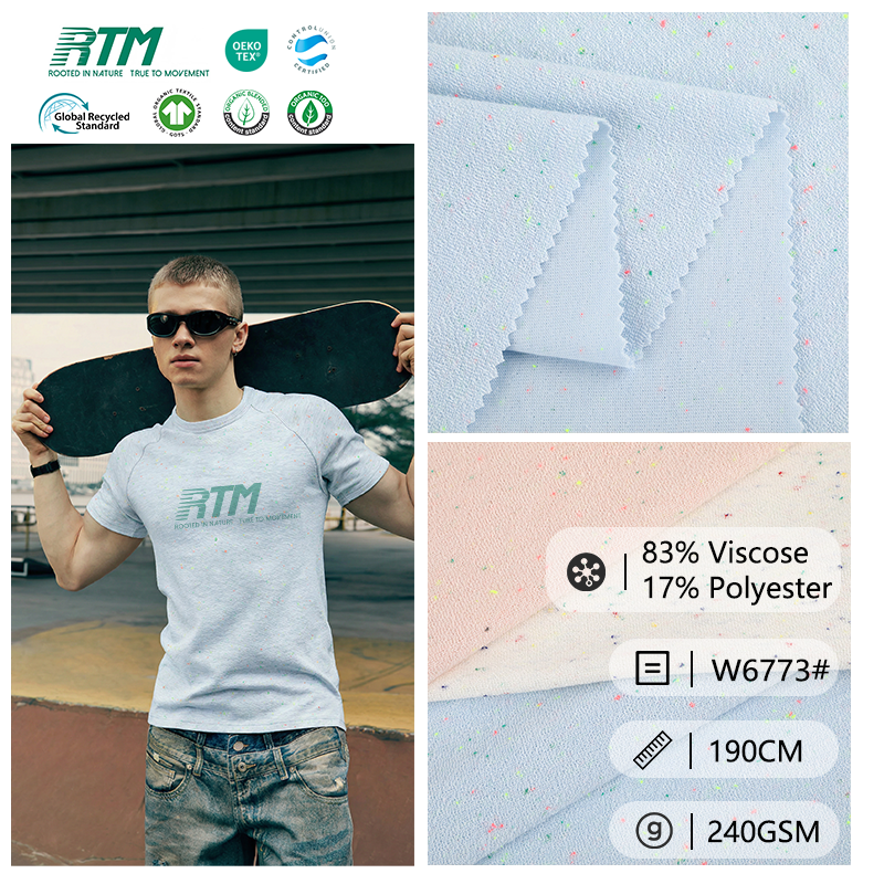 Fashion Textile 32S 240GSM Colored Speckled Polka Dot Stretch Eco-Friendly Comfortable Viscose Polyester For T-shirts Sweatshirts