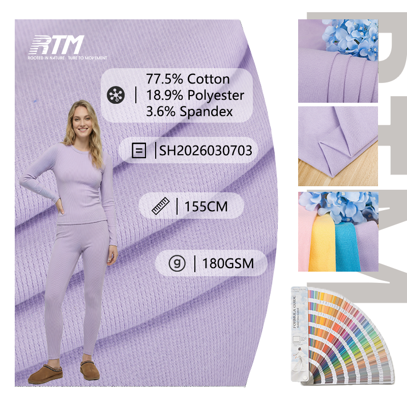 SH2026030703 – Høykvalitets, 180 g/m² lett, myk, behaglig, pustende og skrumpfri strikket 2x2 ribbestoff for T-skjorter