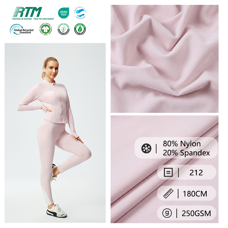 212-Wholesale Cloth Supplier 250GSM Mediumweight Anti-Pilling, Matte Finish Eco-Friendly Soft 80% Nylon 20% Spandex Knitted Fabric for Sportswear Yogawear&Yoga pants