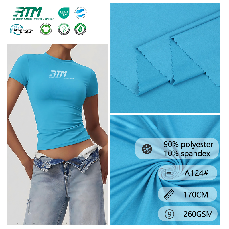 A124#-Wholesale In Stock 260GSM High Elasticity Knitted Comfortable Breathable Polyester Spandex Plain Fabric For Activewear Yoga Pants   