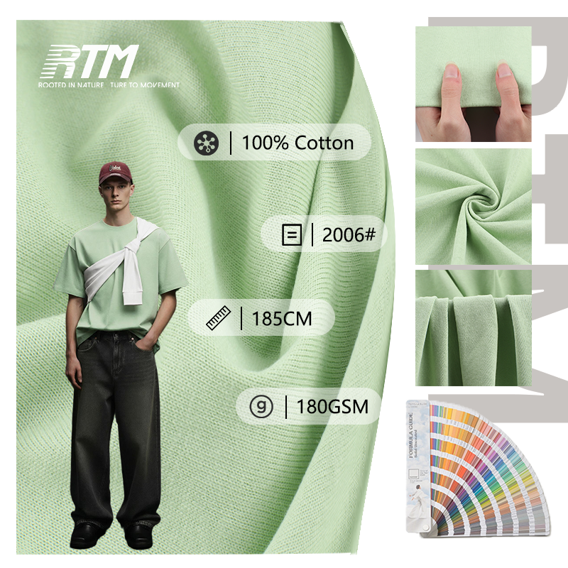 Wholesale 180GSM Breathable Anti-Bacteria Comfortable 100%Cotton Knitted Jersey Plain Weave Fabric for T-Shirt Clothing 