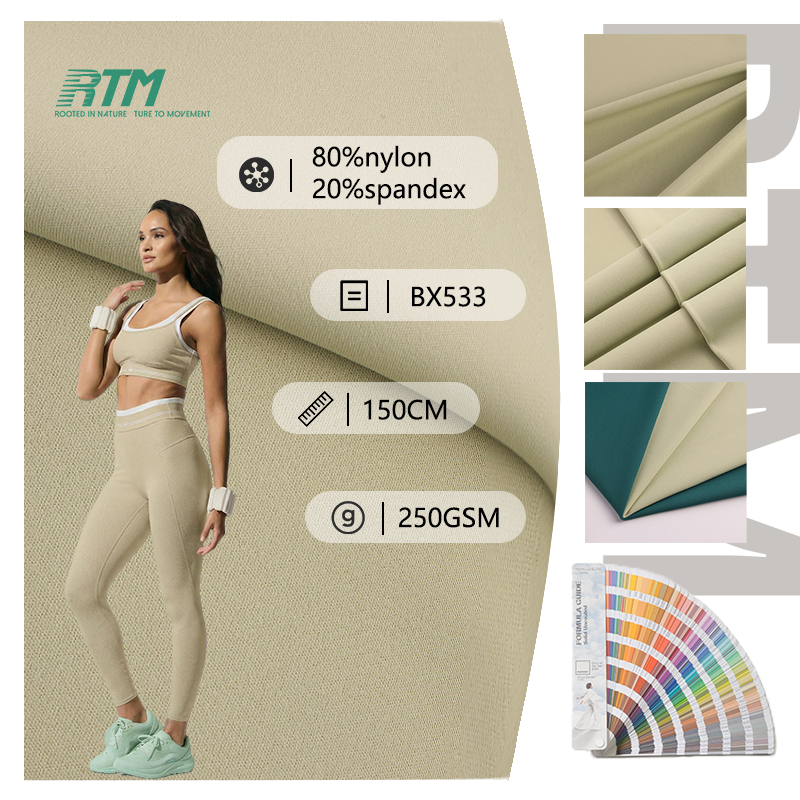 BX533-250GSM Medium weight Knitted Skin-friendly Wrinkle Resistant 80 Nylon 20 Spandex Fabric For Yogawear Activewear&Underwear