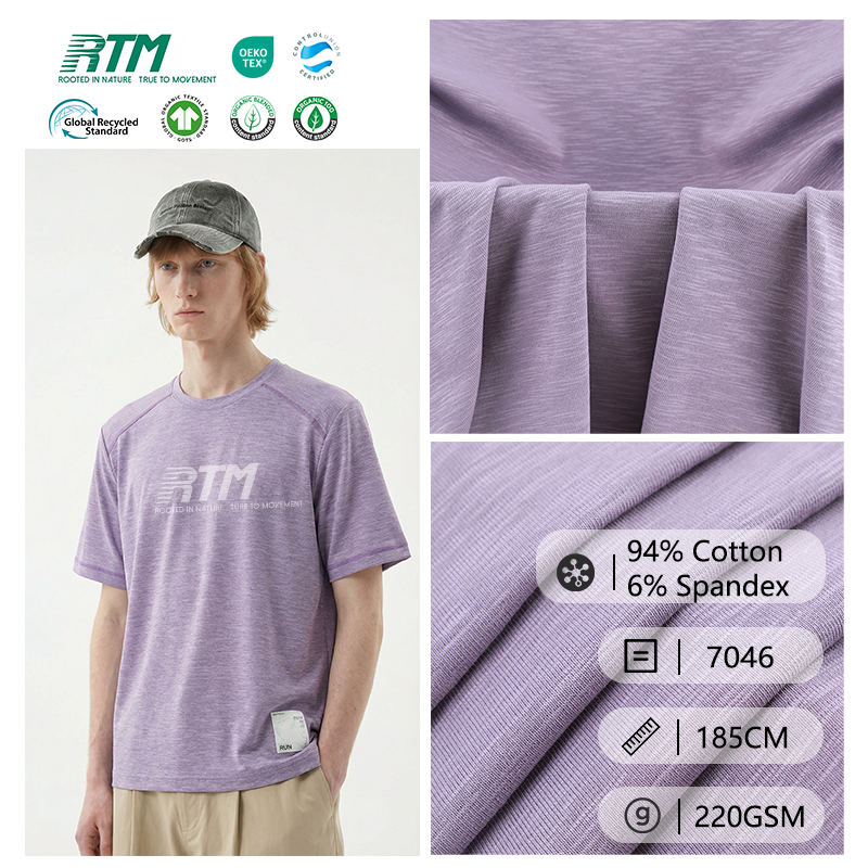 Factory Hot Selling Eco-Friendly Skin-Friendly Moisture-wicking 94% Cotton 6% Spandex 1x1 Rib Knitted Fabric For T-shirts&Tank Tops