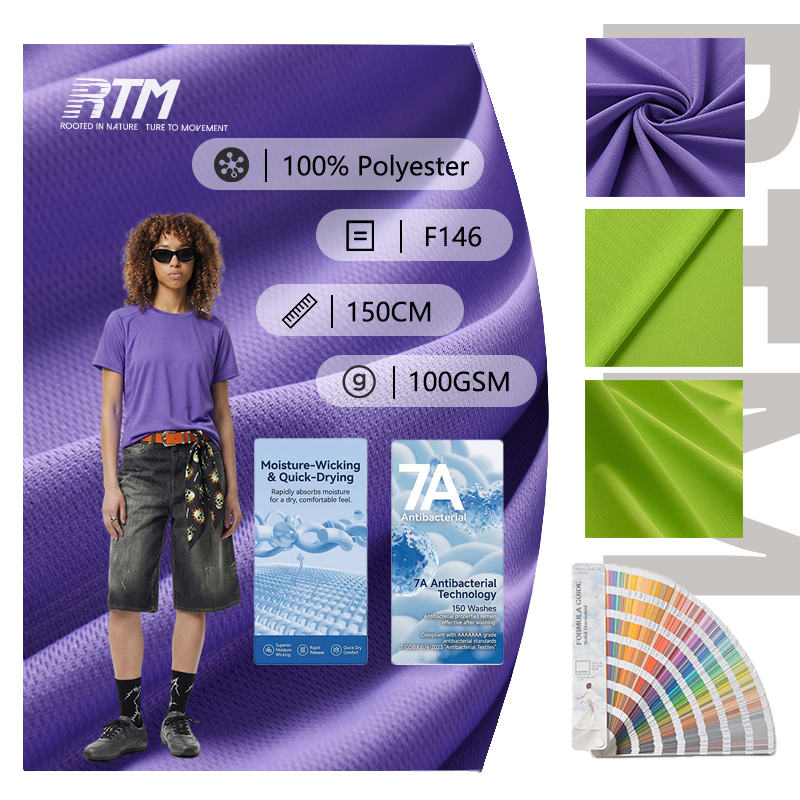 100GSM Lightweight Cooling Feelings Quick Drying 100% Polyester Piqué Mesh Fabric for Hot-Weather Long Sleeve Activewear