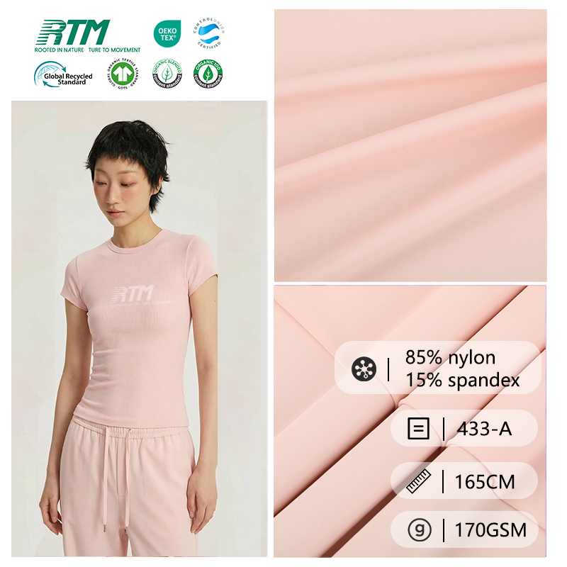 433-A-Høystretch 85 % nylon, 15 % spandex, dobbeltvovet stoff til trening og leggings med UV-beskyttelse