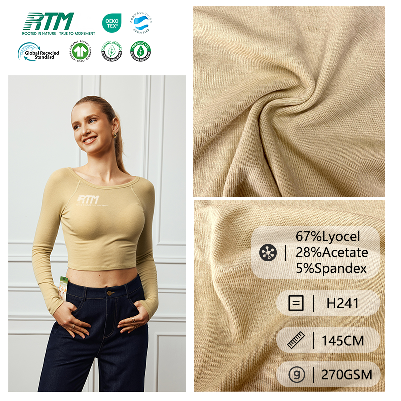 H241-Direct from Factory 270GSM Eco-Friendly Sustainable Skin-friendly Anti-wrinkle 4-Way Stretch Knitted 67%Lyocel 28%Acetate 5%Spandex Fabric for Women's Tops&Dresses