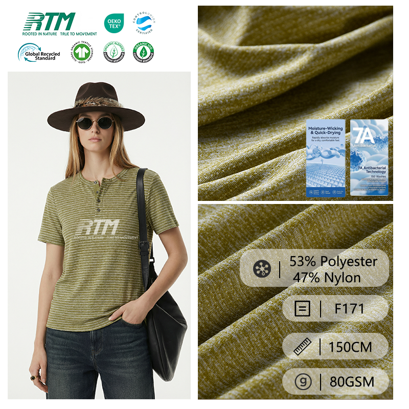 Hot Selling 80GSM Cool Feelings Quick-Dry Anti-Bacteria 53% Polyester 47% Nylon Single Jersey Fabric For Outdoor sportswear