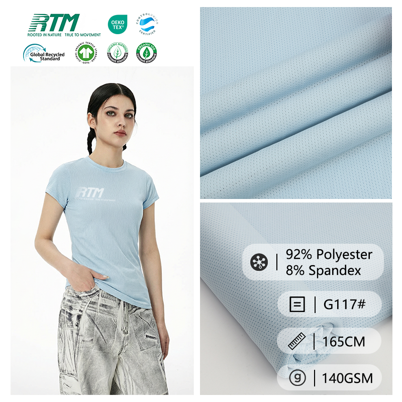 Wholesale Eco-friendly Anti-UV Quick-Dry Breathable 92%Polyester 8%Spandex Warb Knitted Jersey Mesh Fabric For Sportswear 