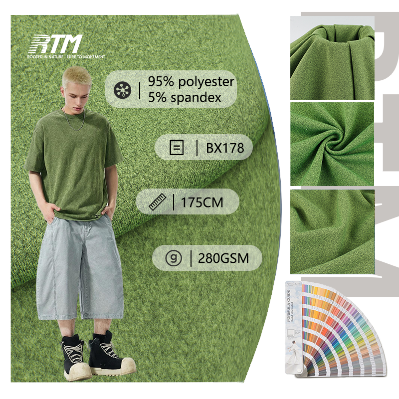 BX178-Høyelastisk, luksuriøst, pluss-aktig flanell-lignende tekstur, dobbeltsidig børstet stoff av 95 % polyester og 5 % spandex til sportssett, topp og leggings