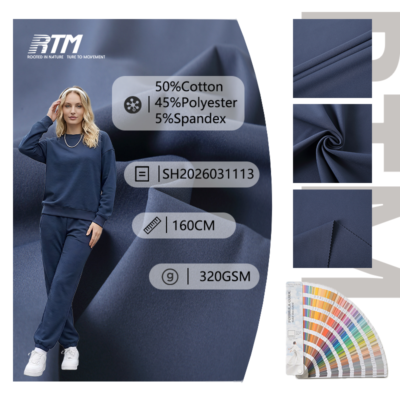 SH2026031113-OEM/ODM 320G Heavyweight Comfortable Durable Sustainable Knitted Cotton Polyester Spandex Blend Fabric for High-Performance Leggings&Everyday Wear