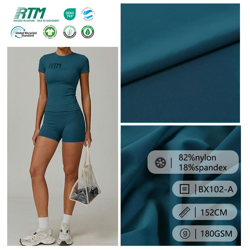 BX102-A-High Quality 40D Soft Breathable Loose Fit 4 Way Stretch  Knitted 82% Nylon 18% Spandex Rib Fabric For Dancewear Yogawear Activewear&T-shirts