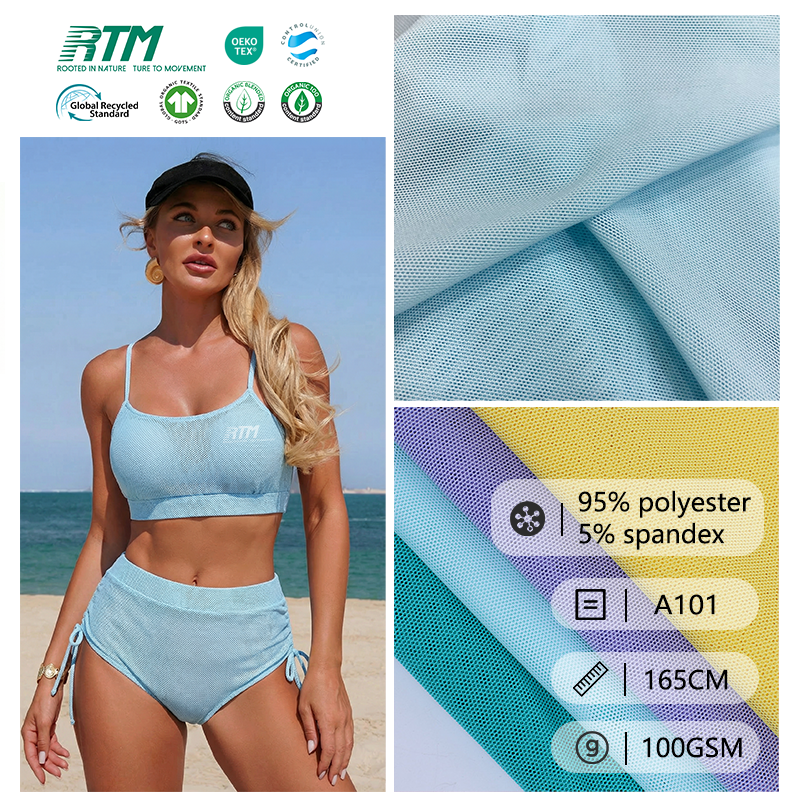 A101-40D आरामदायक और श्वासोच्छ्वास के लिए उपयुक्त 95% पॉलिएमाइड और 5% स्पैंडेक्स का मेश कपड़ा अंडरवियर, बिकिनी और स्विमसूट के लिए