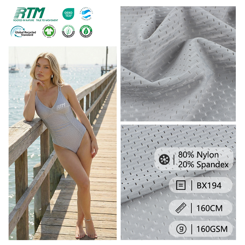 High Elasticity Close-Fitting Eco-Friendly Durable Knitted 80 Nylon 20 Spandex Jacquard Mesh Fabric For Yogawear  Underwear&Swimwear