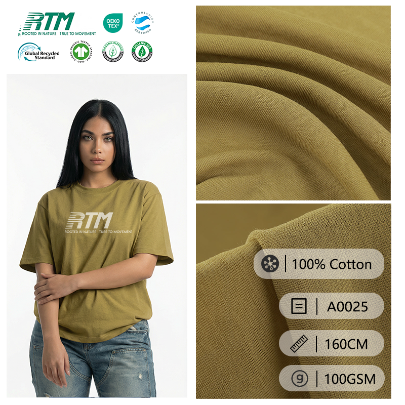 Low MOQ 80GSM Ultra-Lightweight Wrinkle Resistant Eco-Friendly Durable Knitted 100% Cotton 1X1 Rib Fabric For T-shirt Vest