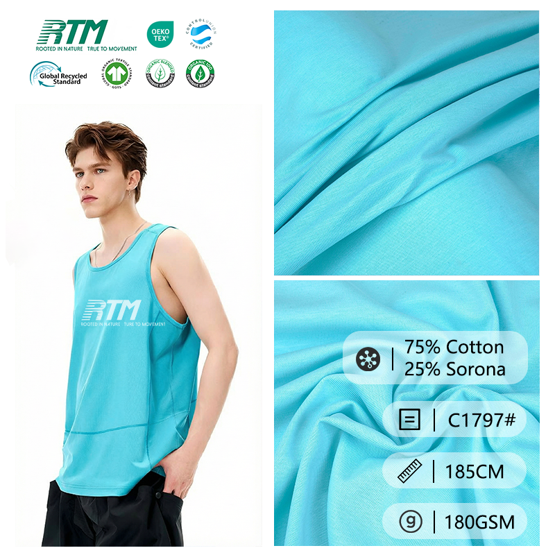 Textiles Factory Direct Sale Cool Feelings Smooth Soft Knitted 75Cotton 25SoronaSolona Fabric For T-shirts Vests&Sports Suits