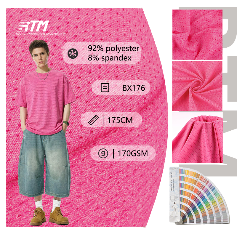 BX176-Pustende, fukttransporterende nett-vovet, raskt tørkende, behagelig polyester-spandex-stoff til utendørs klær, yogaklær og tanktopper