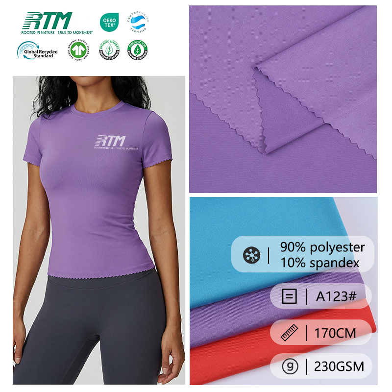 A123#-OEM/ODM 230GSM Medium Weight Knitted Soft Durable Quick-Dry Polyester Spandex Plain Fabric For Pajamas Yogawear Activewear T-shirt  
