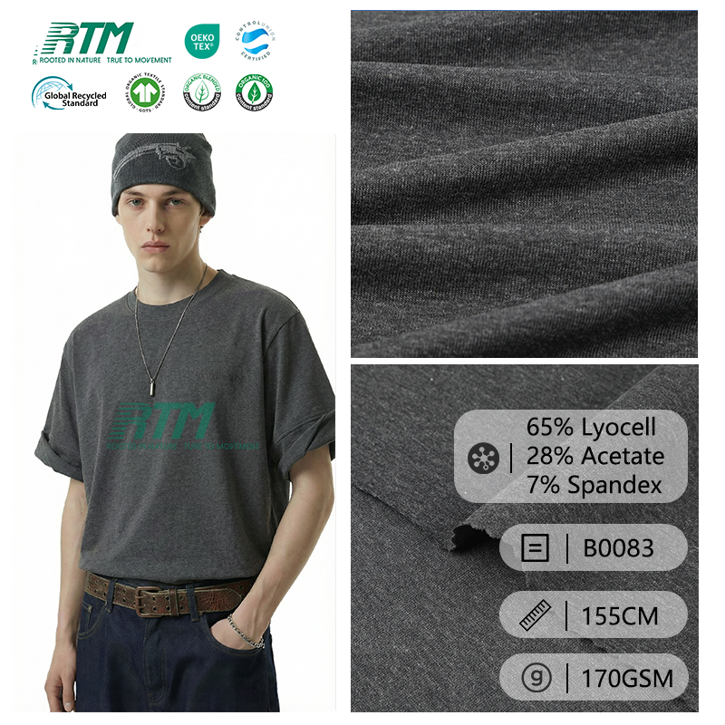 Good Quality 170GSM 4-Way Stretch Smooth Moisture-wicking Knitted 65Lyocell 28Acetate 7Spandex Plain Fabric For Spring Summer Home Wear Pajamas Casual Wear