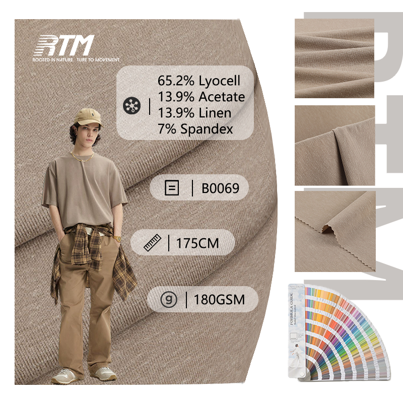 OEM/ODM 180GSM Lightweight Eco-Friendly Comfortable Anti Pill Knitted 65.2 Lyocell 13.9 Acetate 13.9 Linen 7 Spandex Plain Fabric For T-shirts Shirts&Casual Wear