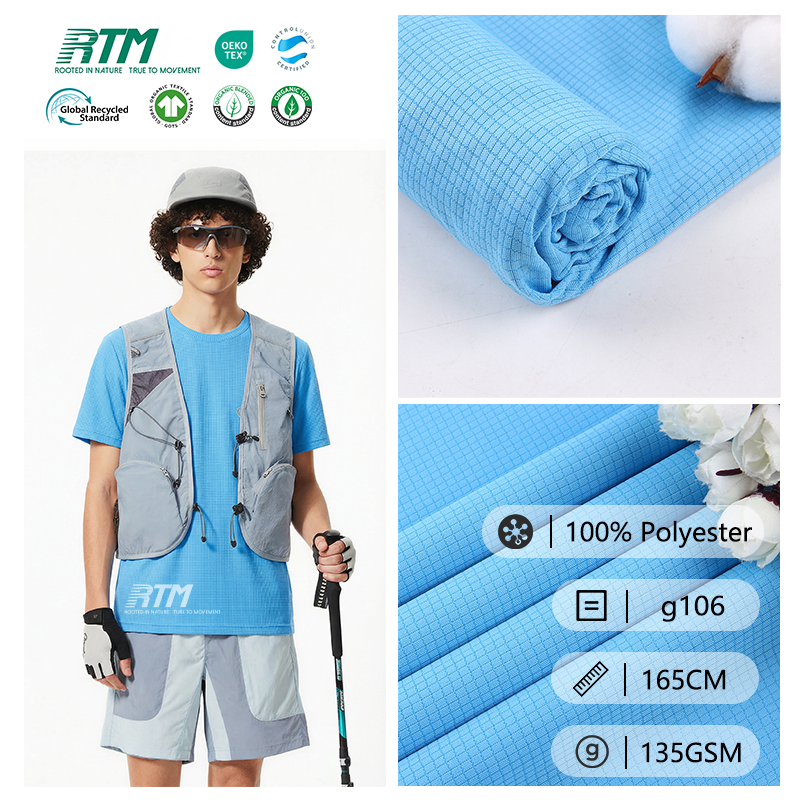 In-stock Hot Sale 135GSM Anti-Pill Abrasion-Resistant Moisture-wicking 100%Polyester Weft Knitted Jersey Mesh Fabric For Spring Summer T-shirts