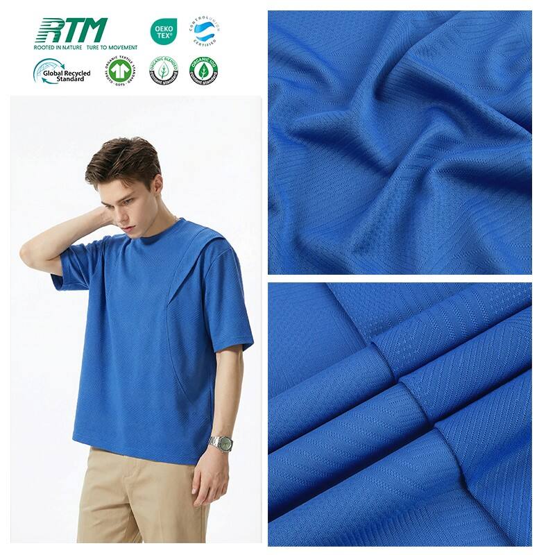 Țesătură tricotată Jacquard din poliester 100%, elastică, respirabilă și cu proprietăți de evacuare a umidității, pentru tricouri, seturi sportive și vestonete