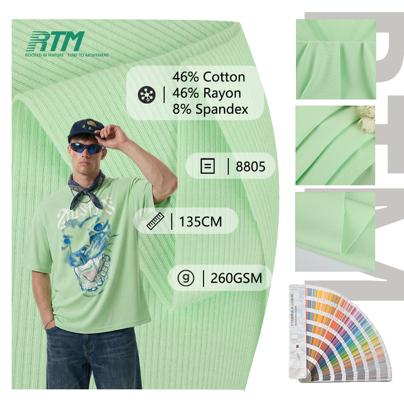 Custom Dyed Colors Wrinkle Resistant Anti-static Soft Cotton Rayon Spandex 2x2 Rib Knitted Fabric For Fall Winter T-shirts Tops&Casulwear