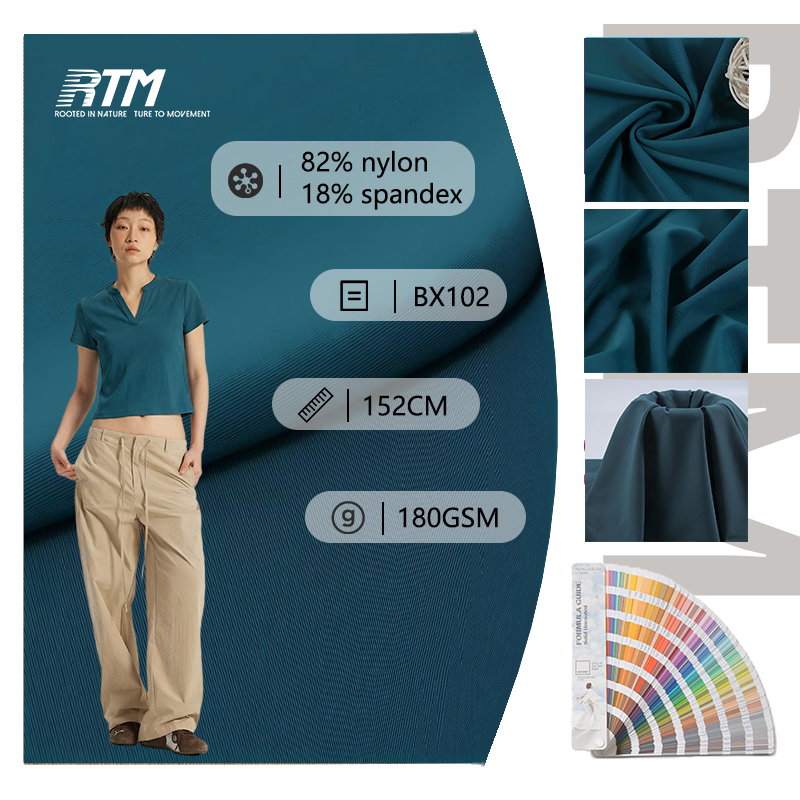 BX102-Մատե բարձր էլաստիկությամբ 82% նայլոն, 18% սպենդեքս գործվածք յոգայի համակարգերի և մարզական հագուստի համար