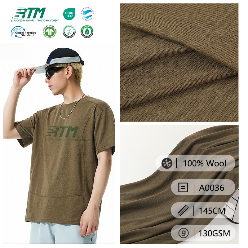 OEM/ODM Eco-Friendly Biodegradable Anti-Bacteria Knitted 100%Wool 1X1 Rib Fabric For Sportswear Vests&T-shirts