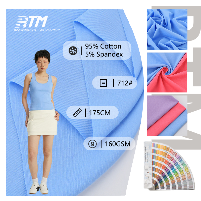 Eco-friendly Breathable Anti-Pill 40S Combed Organic Cotton Fabric 95% Cotton 5% Spandex Jersey for Mens' T-Shirts in Plain Style 