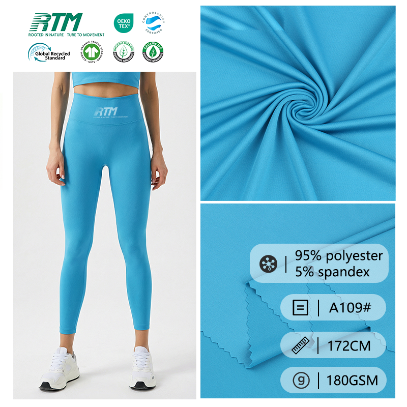 A109#-Mykt og hudvennlig 4-veis stretch-børstet polyester enkel jersey-stoff til t-skjorter til vår og sommer