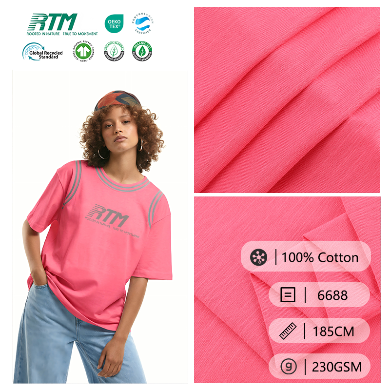 Custom Color Wholesale Eco-Friendly Durable Comfortable 100%Cotton Slub Knit Fabric For Streetwear Vintage T-Shirts 