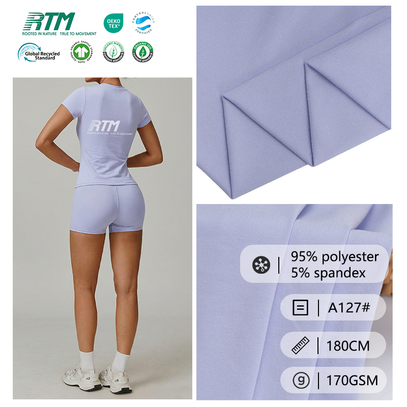 A127#-OEM/ODM 170GSM Light weight Knitted Soft Comfortable Breathable Polyester Spandex Single-sided Brushed Plain Fabric For Pajamas Dresses Yogawear