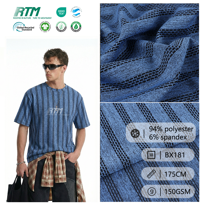 BX181-Fire-veis høyelastisk, behagelig, slitesterkt, mykt vovet kationisk jakkard-polyester-spandex-stoff til fitnessklær og yogaklær