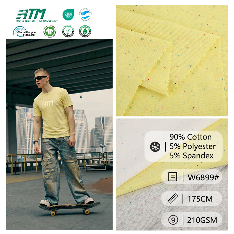 Wholesale Custom 4-Way Stretch Anti-Pilling Wash-Durable Knitted 90Cotton 5Polyester 5Spandex Rib Knit Fabric For T-Shirts & Base Layers