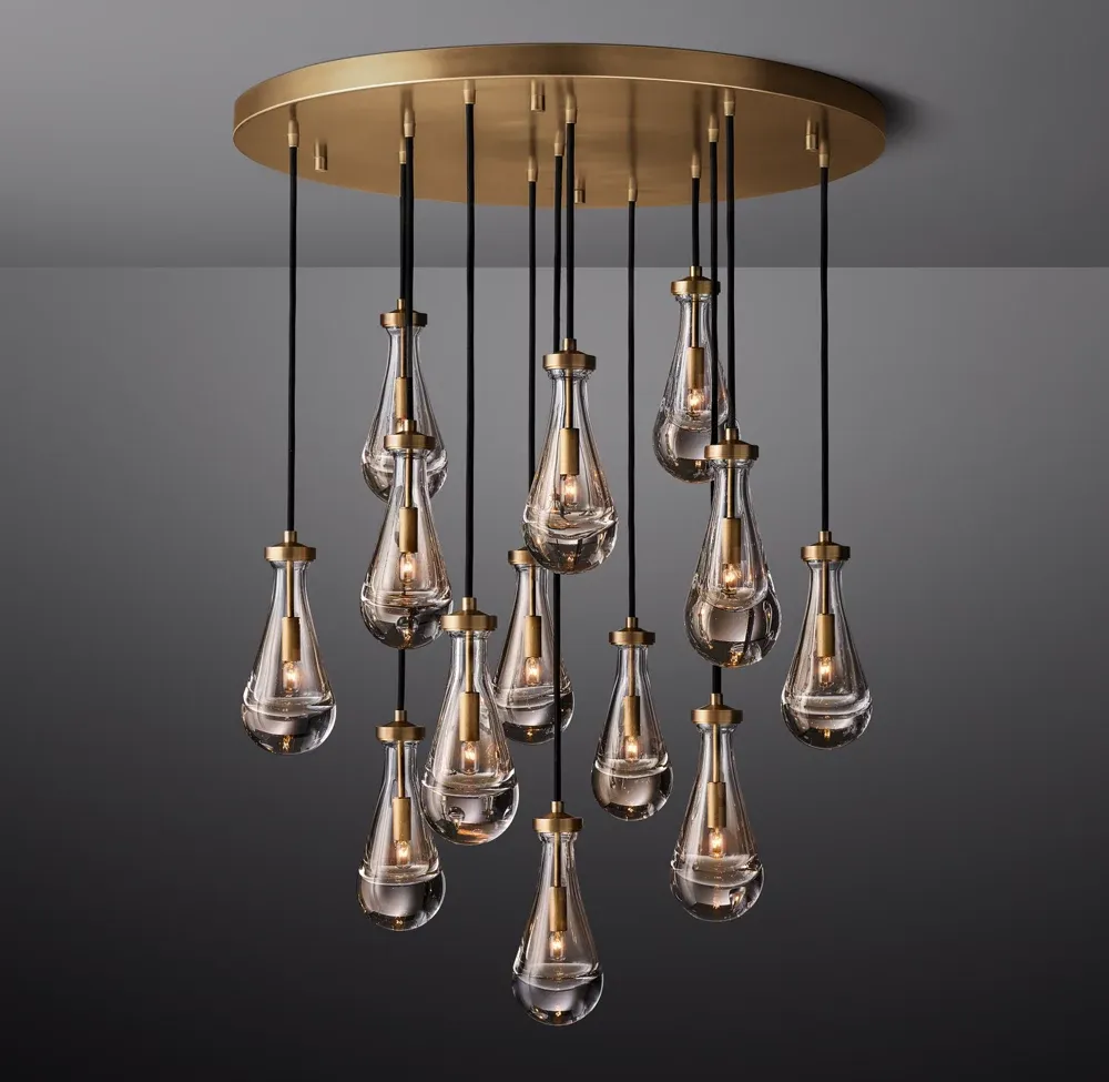 Rain Drop Chandelier Glass Hanging Light For Villa Staircase BY1091