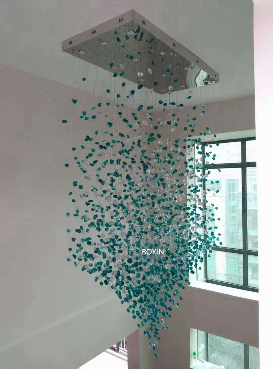 Handmade Glass Stone Chandelier Customize Art Design Long Hanging Light BYP-1078