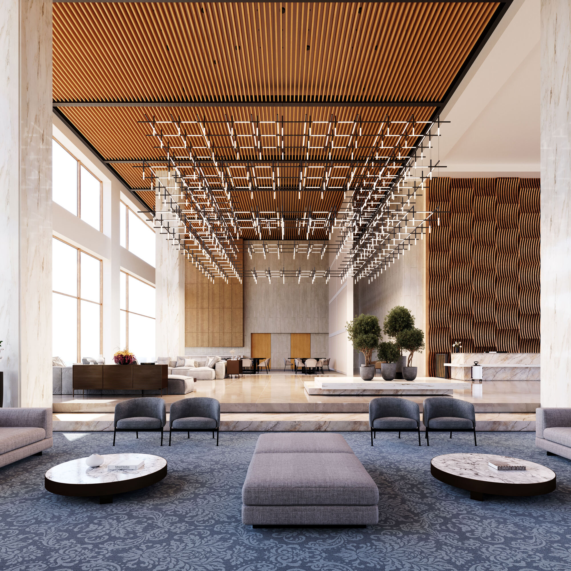 Minimalist Geometric Chandelier Elegant LED Linear Light For Hotel Lobby BYP-1073