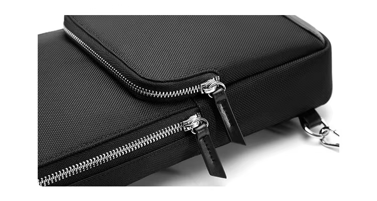 Custom logo Waterproof Ballistic Nylon Genuine Leather 2 Liter Volume Luxury Men Shoulder Sling Bag manufacture