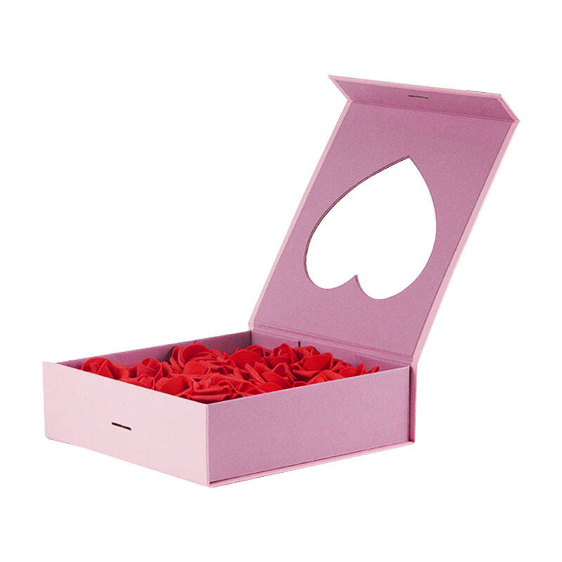 Bespoke pink Rose Flowers Wedding Gift Packaging Boxes with Heart Shape Window