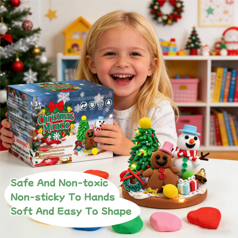 customizable christmas diy clay kit for kids non toxic air dry clay gingerbread snowman crafts educational gift with logo-4
