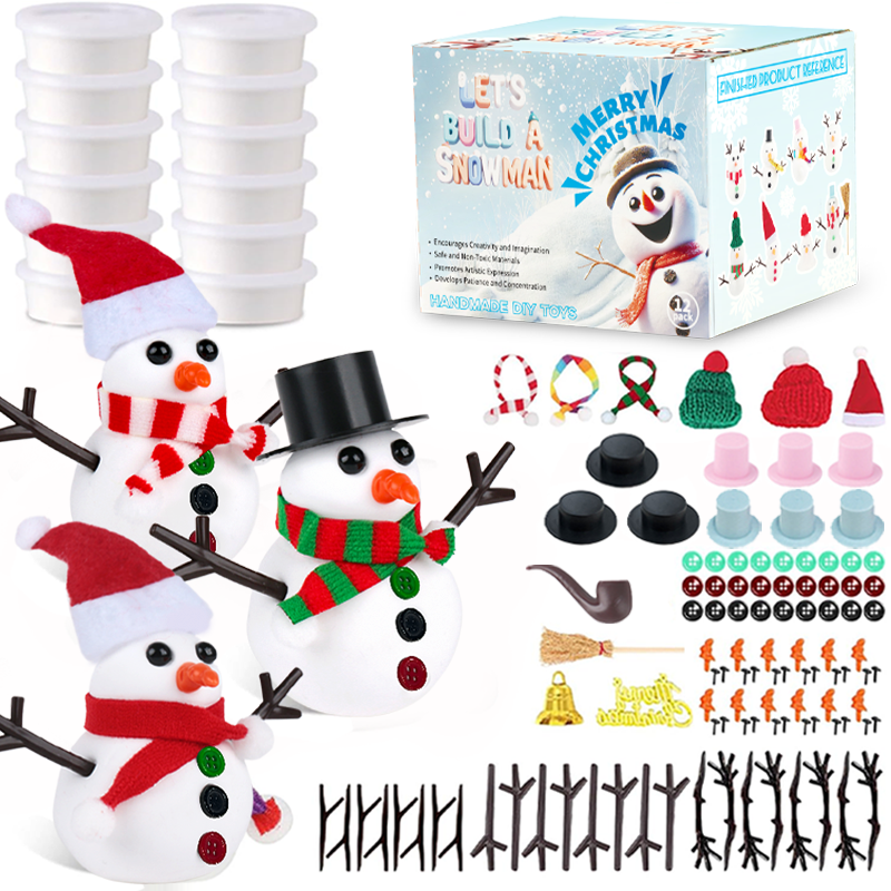 9 Piece Snowman Kit Build a Snowman Craft Kit for Kids Christmas Crafts Creative Air Dry Clay Modeling Dough Crafts Enhance