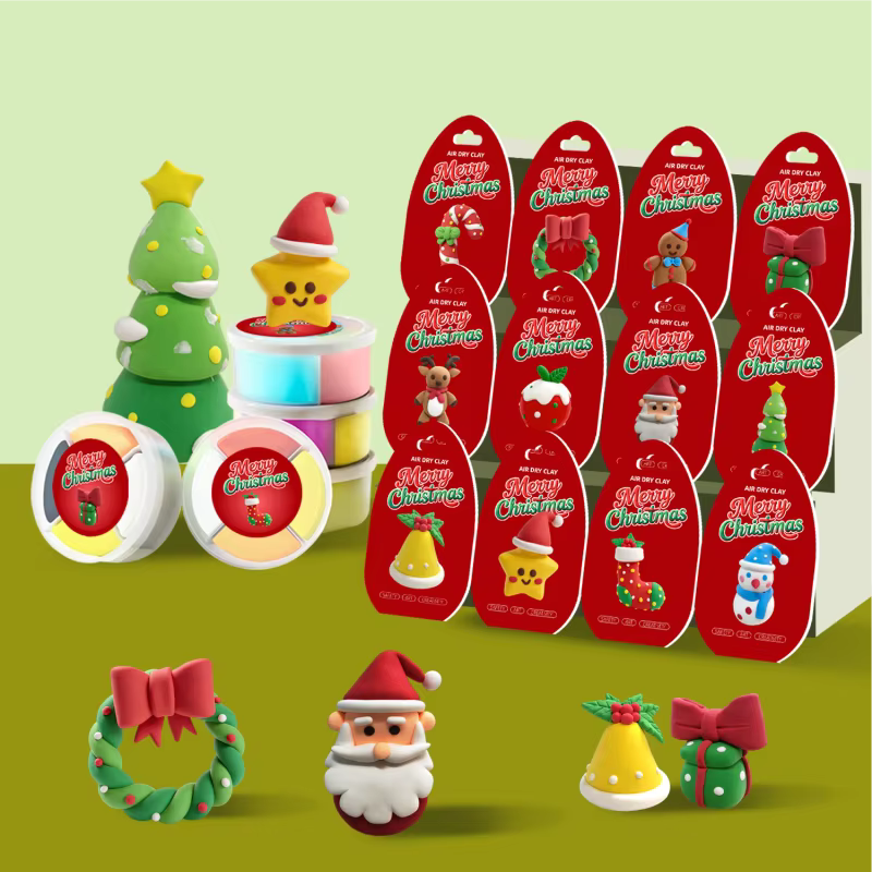 wholesale christmas custom air dry clay set 12 festive figures non toxic modelling clay oem logo packaging diy kids craft gift-5