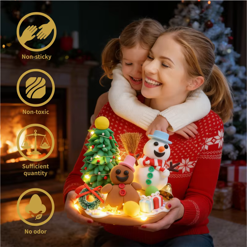 customizable christmas diy clay kit for kids non toxic air dry clay gingerbread snowman crafts educational gift with logo-5