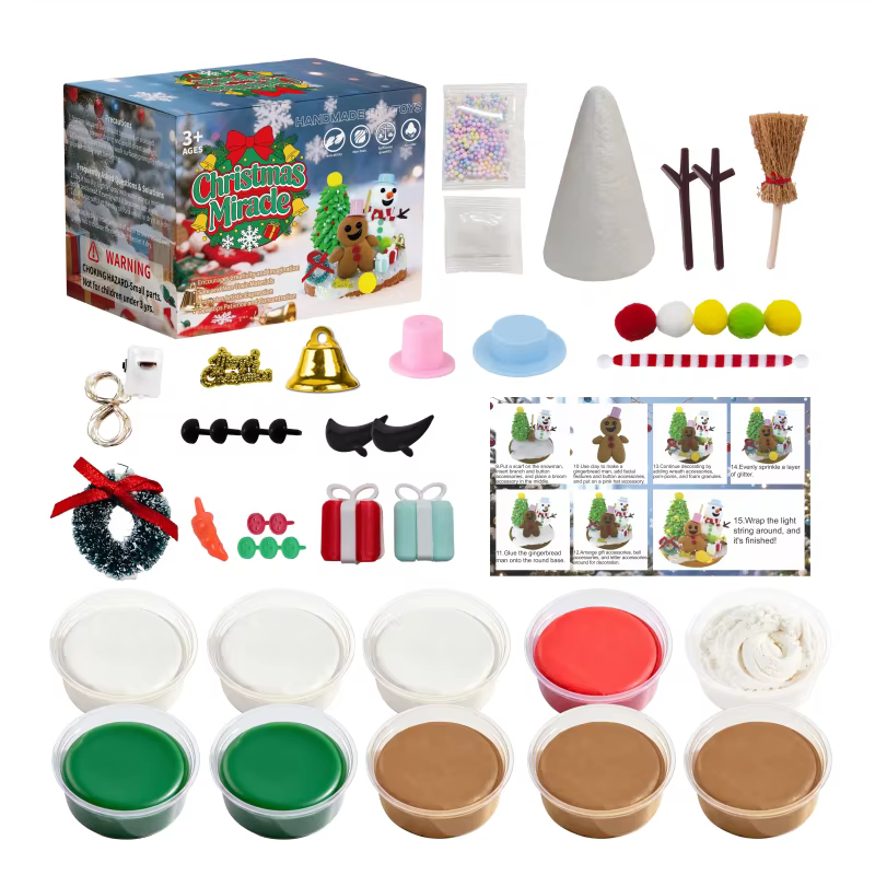 customizable christmas diy clay kit for kids non toxic air dry clay gingerbread snowman crafts educational gift with logo-2