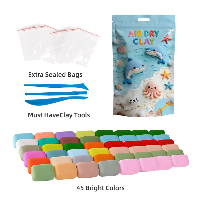 100g 45 colors air dry clay non toxic ultra light kids diy craft kit with mini bag oem odm logo  packaging custom support-2