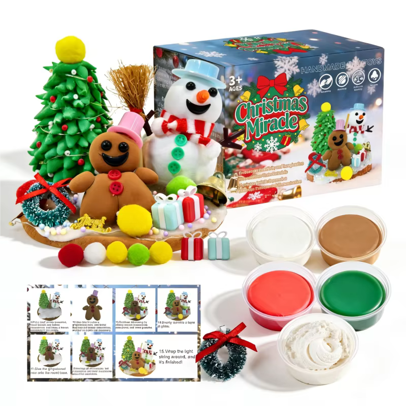 customizable christmas diy clay kit for kids non toxic air dry clay gingerbread snowman crafts educational gift with logo-1