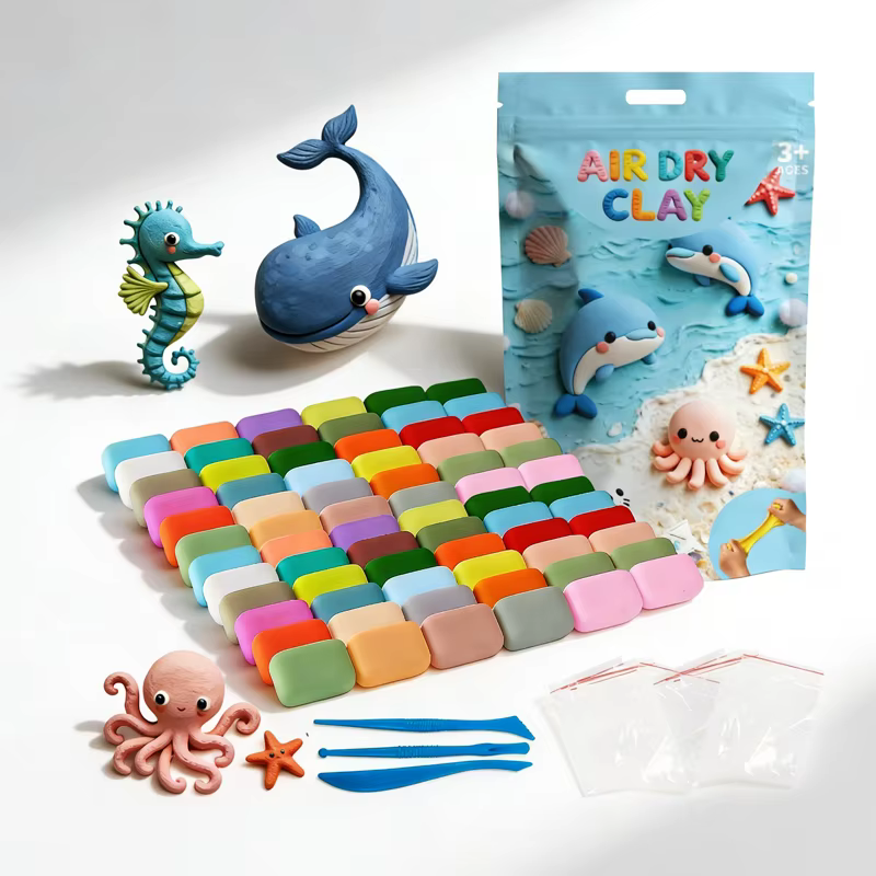100g 45 colors air dry clay non toxic ultra light kids diy craft kit with mini bag oem odm logo  packaging custom support-3