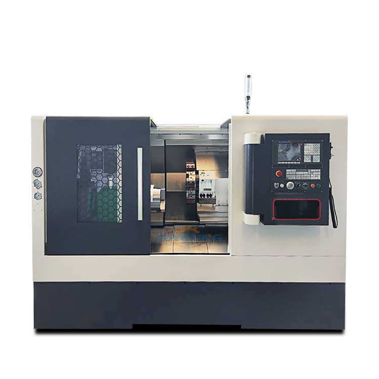 How does slant bed CNC lathe ensure high-volume turning accuracy?